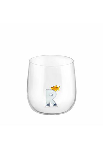 Bicchiere lettera R pesce in vetro borosilicato design Benny Setti