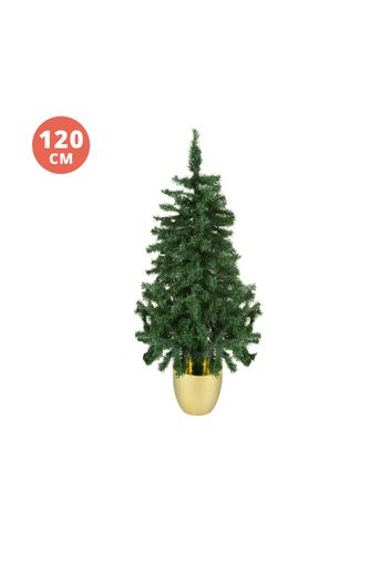 Albero di Natale 120 cm verde con vaso oro