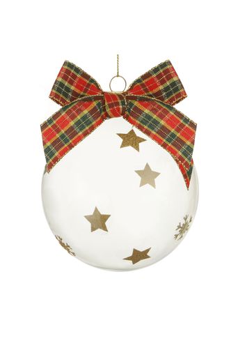 Pallina Natale personalizzabile 10 cm fiocco tartan verde