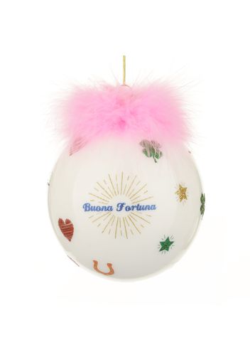 Pallina Natale buona fortuna rosa 10 cm Good Luck