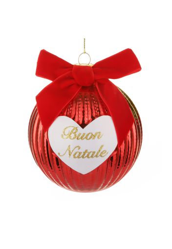 Pallina Natale cuore rossa crochet 10 cm con fiocco in velluto