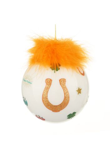 Pallina Natale ferro cavallo arancio 10 cm Good Luck