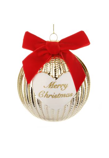 Pallina Natale cuore Merry Christmas 10 cm oro crochet