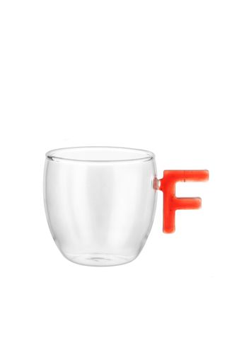 Tazzina caffè lettera F rossa in vetro borosilicato, 150 ml