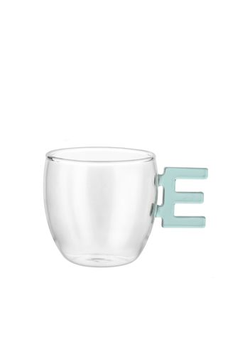 Tazzina caffè lettera E verde petrolio in vetro borosilicato, 150 ml