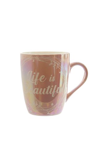 Tazza mug in rosa perlato Life is beautiful