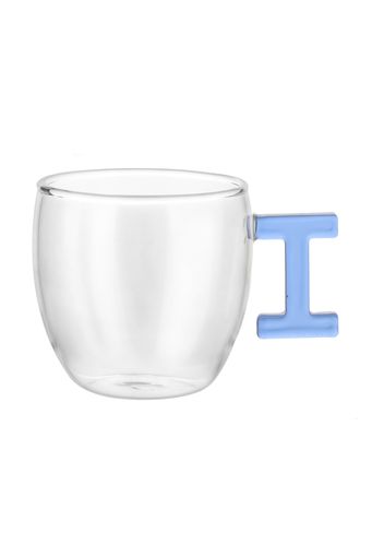 Master Casa, Tazzina caffè lettera I azzurra in vetro borosilicato, 150 ml