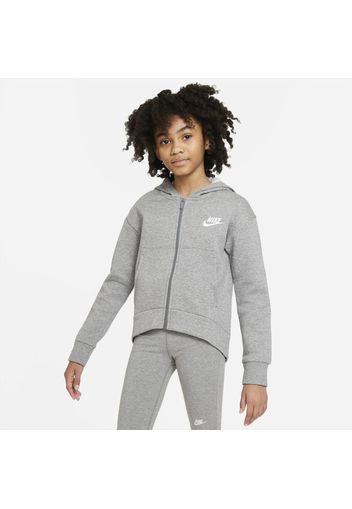 Felpa con cappuccio e zip a tutta lunghezza Nike Sportswear Club Fleece - Ragazza - Grigio