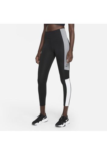 Leggings a 7/8 in blocchi di colore e vita media Nike Dri-FIT One - Donna - Nero