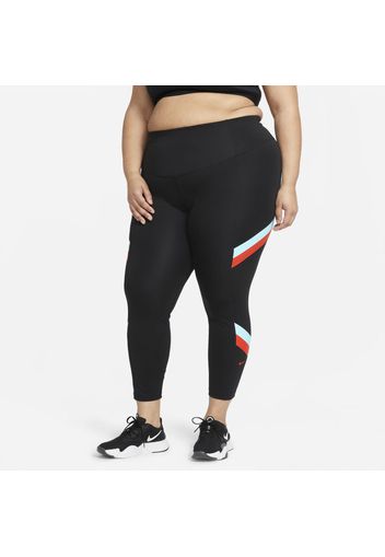 Leggings a 7/8 a righe in blocchi di colore e vita media Nike One - Donna - Nero