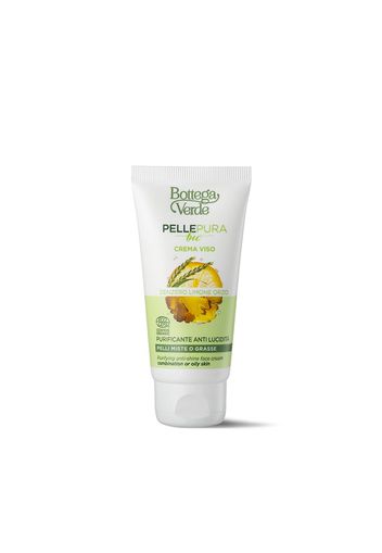 Bottega Verde Pelle Pura Bio - Crema Viso Purificante, Anti Lucidità, Con Estratto Di Zenzero Bio, Succo Di Limone E Acqua Di Orzo Bio - Pelli Miste O Grasse