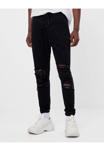 Bershka Jeans Jogger Con Strappi Uomo Xs Nero