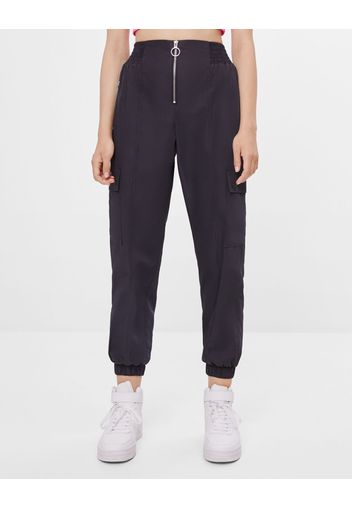 Bershka Pantaloni Jogger Cargo Donna 36 (Eu 32) Nero