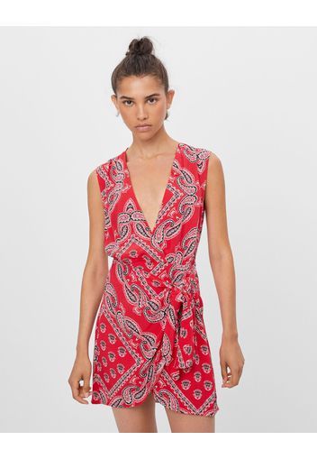 Bershka Vestito Incrociato Paisley Donna L Rosso