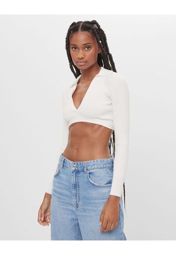 Bershka Maglia A Polo Cropped Donna L Bianco Roto