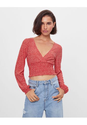 Bershka Maglietta Con Scollo A V Donna Xs Rosso