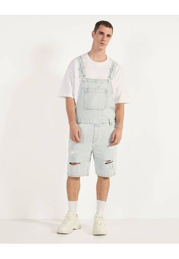 Bershka Salopette In Denim Corta Uomo Xs Azzurro Chiaro