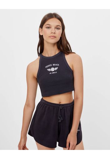 Bershka Top Halter Ricamo Donna L Nero