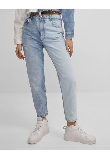 Bershka Jeans Mom Contrasto Donna 36 (Eu 32) Azzurro Lavato