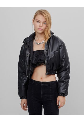 Bershka Giubbotto Imbottito Cropped Effetto Pelle Donna Xs-S Nero