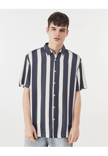 Bershka Camicia A Righe Maniche Corte Uomo L Marino