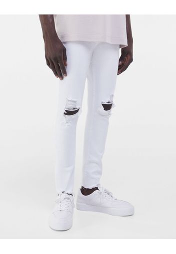 Bershka Jeans Super Skinny Strappi Uomo 52 (Eu 46) Bianco