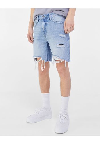 Bershka Bermuda In Denim Slim Fit Strappati Uomo 54 (Eu 48) Azzurro Chiaro