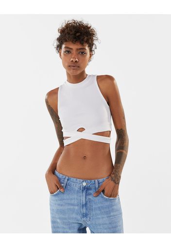 Bershka Top A Coste Cut Out Vita Donna M Avorio