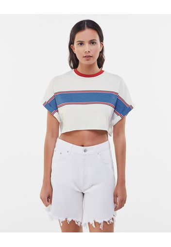 Bershka Maglietta A Maniche Corte Cropped Donna Xs Bianco Roto