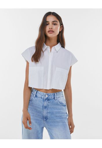 Bershka Camicia In Popeline Senza Maniche Stampa Topolino Donna Xs Avorio