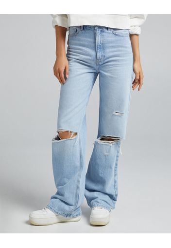 Bershka Jeans 90'S Strappati Donna 36 (Eu 32) Azzurro Lavato