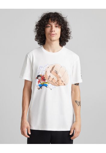 Bershka Maglietta Maniche Corte Stampa One Piece Uomo S Bianco