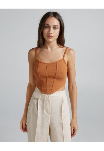 Bershka Top Bustier A Coste Donna Xs Camel