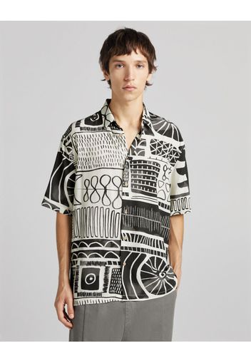 Bershka Camicia Relax Fit Stampata Uomo Xs Avorio