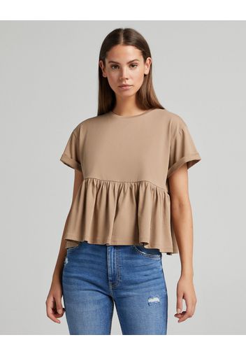 Bershka Maglietta A Maniche Corte Con Volant Donna Xs Camel