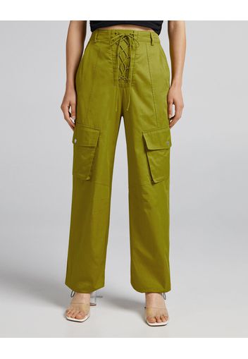 Bershka Pantaloni Cargo Lace Up Donna Xs Verde