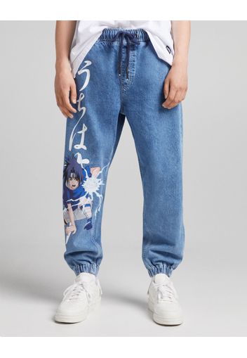 Bershka Jeans Jogger Stampa Naruto Uomo Xl Azzurro Lavato