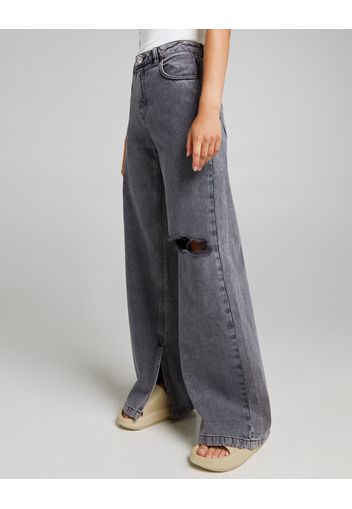 Bershka Pantaloni Twill Wide Leg Donna 42 (Eu 38) Grigio