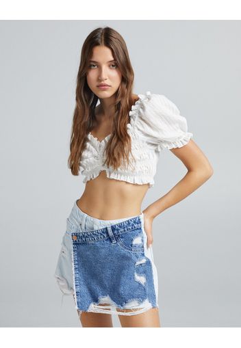 Bershka Skort Denim Doppio Strato Donna 38 (Eu 34) Azzurro Lavato