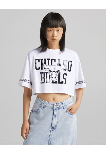 Bershka Maglietta A Maniche Corte Chicago Bulls Nba + Bershka Donna 10-12 Bianco