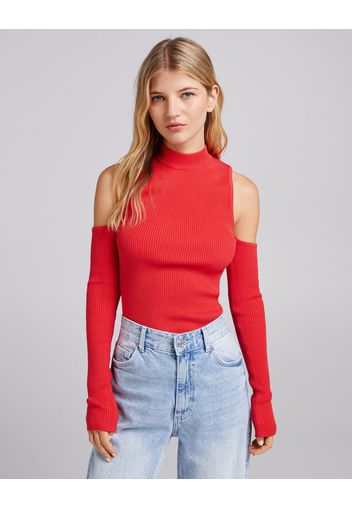 Bershka Maglia A Coste Manicotti Donna L Rosso