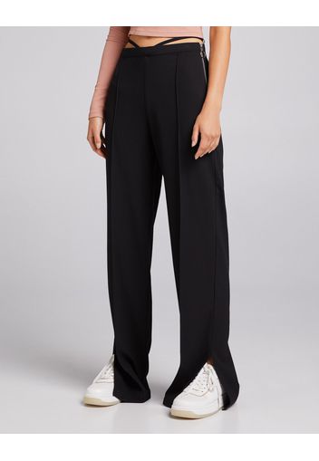 Bershka Pantaloni Wide Leg Fascette Donna 44 (Eu 40) Nero