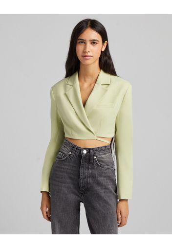 Bershka Blazer Cropped Fascette Donna L Verde