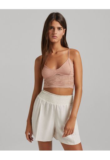 Bershka Top Pizzo Spalline Donna M Rosa