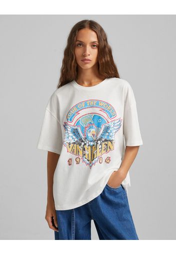 Bershka Maglietta Maniche Corte Van Halen Donna Xs Avorio