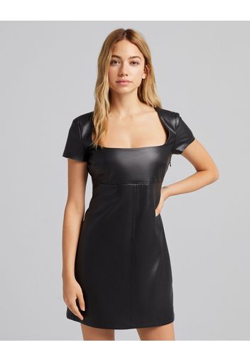 Bershka Vestito Effetto Pelle Scollo Quadrato Donna Xs Nero