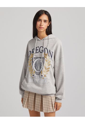 Bershka Felpa Cappuccio Stampa Varsity Donna Xl Grigio