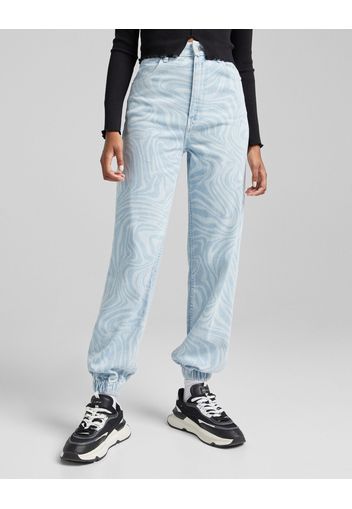 Bershka Jeans Jogger Effetto Marmo Donna 46 (Eu 42) Azzurro Lavato