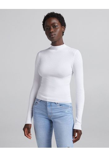 Bershka Maglia A Coste Collo Alto Donna S Bianco