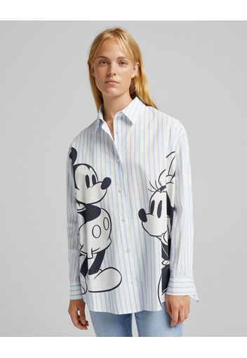 Bershka Camicia Oversize In Popeline Stampa Di Topolino Donna S Azzurro Chiaro